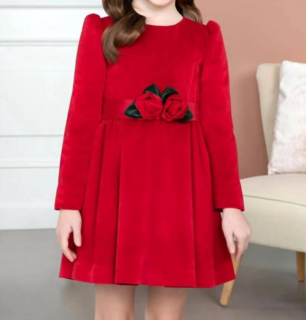 NEW ABEL & LULA girls flowered velvet dress in red